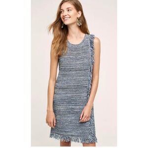 Anthropologie Shift Dress Size XS Stone Blue Holding Horses Fringe Edges PERFECT